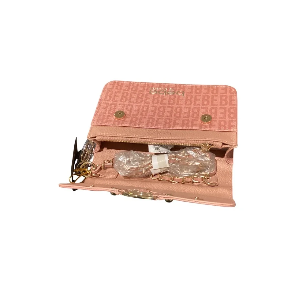 Bebe Kira‎ Logo Crossbody Bag Dusty Rose Pink Gold Chain Strap BE-4434L NEW